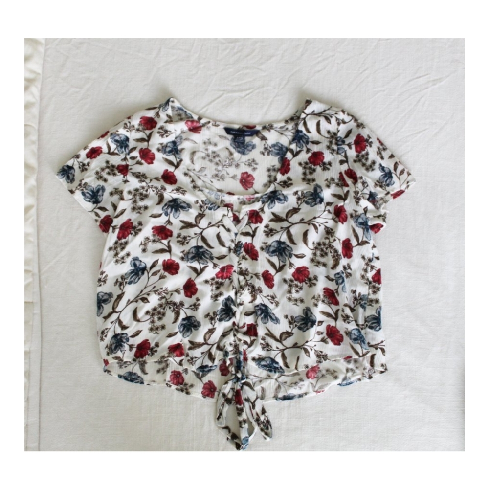 American Eagle Floral Tie Front Crop